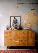 meşe çekmeceli ve kapaklı dolap