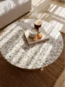 Terazzo mermerli masif meşe yuvarlak sehpa